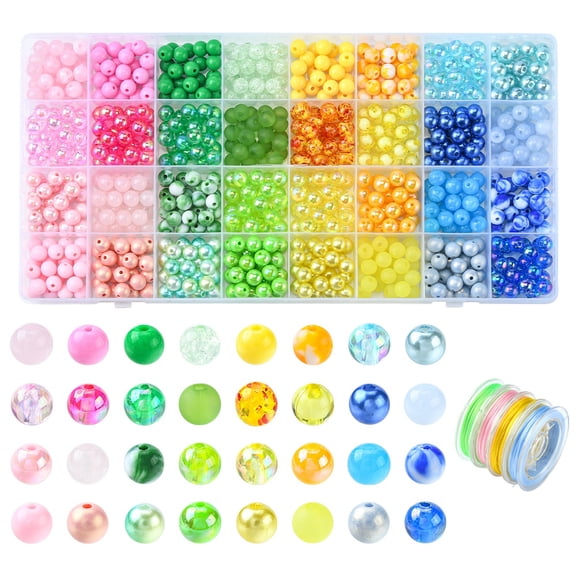 1 Set DIY Candy Color Bracelet Making Kit Including Acrylic Round & Imitation Pearl Beads Elastic String Mixed Color Beads: 800Pcs/set