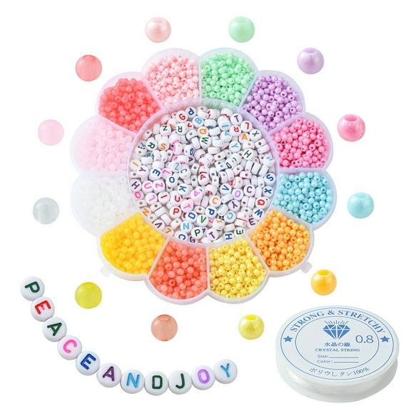 1 Set DIY Candy Color Stretch Bracelet Making Kit Including Round & Initial Letter Acrylic Beads Elastic Thread Mixed Color 2650Pcs/set