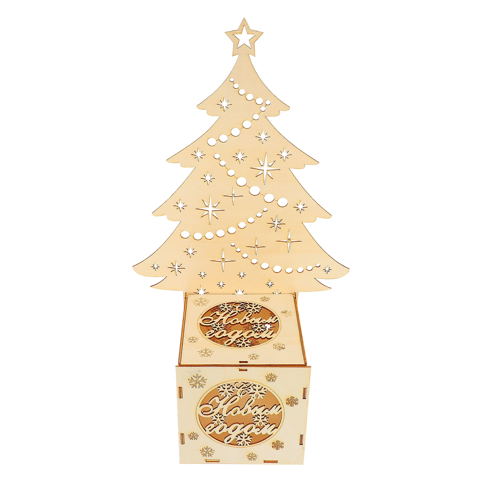 1 Set DIY Christmas Tree House Ornament Festive Glowing Wooden Xmas Tree Decor