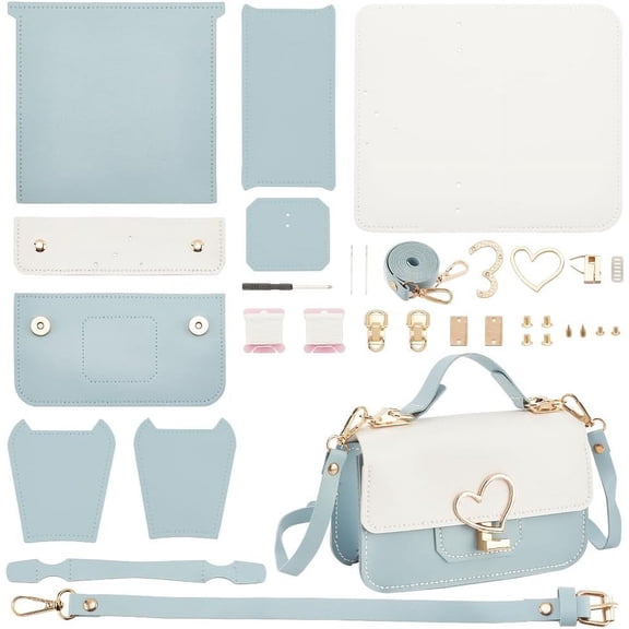 1 Set DIY Crossbody Bag Kits PU Leather Purse Making Kit Sewing Shoulder Bag Kit with All Tool Set for Birthday Holiday Day Gift 7.87x4.72x2.76 Inch (Blue)