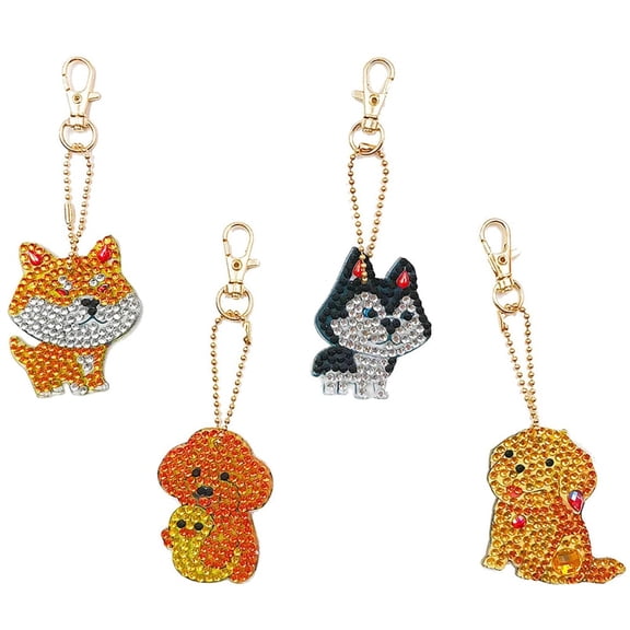 1 Set DIY Diamond Painting Keychain Kits with Dog Shape Diamond Painting Mold Rhinestone Diamond Sticky Pen Tray Plate and Glue Clay Mixed Color 53~56.5x39~48.5x1.5mm