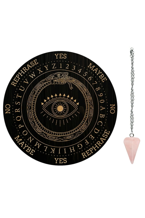 1 Set DIY Dowsing Divination Makign Kit Including PVC Plastic Pendulum Board 304 Stainless Steel Cable Chain Necklaces Cone/Spike/Pendulum Natural Rose Quartz Stone Pendants Eye Pattern 200x4mm