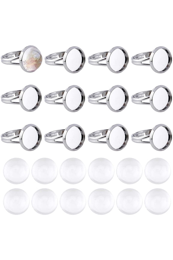 1 Set DIY Finger Ring Making Kits including Adjustable Brass Ring Components and 12mm Transparent Platinum Inner Diameter: 17mm 80pcs/box