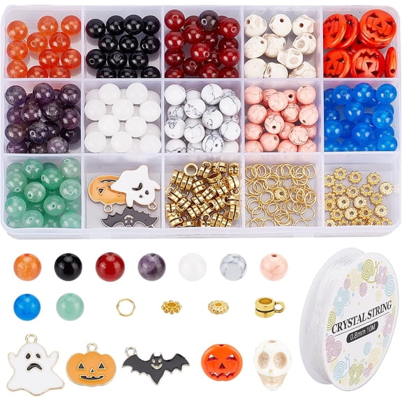 1 Set DIY Gemstone Bracelet Necklace Making Kit Including Round & Lantern Jack & Stone Beads Mixed Color Genstone Beads: 180pcs/set