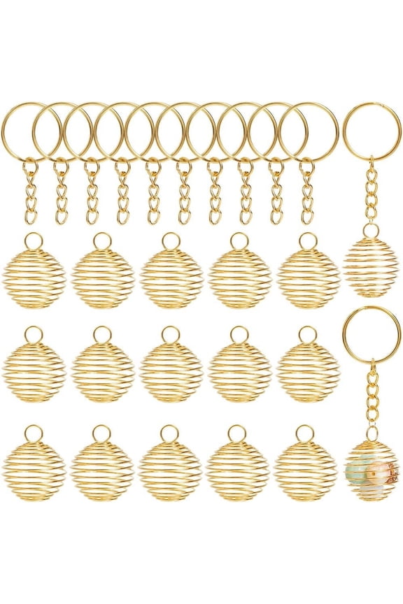 1 Set DIY Iron Spiral Bead Cage Keychain Making Kits Golden 30x25mm Hole: 2.5mm for Handmade