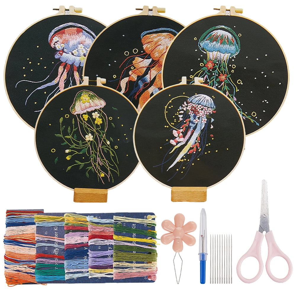 1 Set DIY Jellyfish Pattern Embroidery Kits with Plastic Handle Iron Seam Rippers Mixed Color 89x10mm