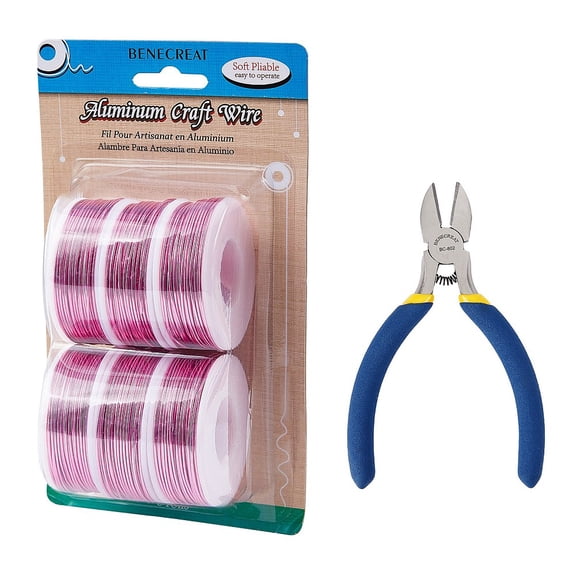 1 Set DIY Jewelry Kits with Aluminum Wire and Iron Side Cutting Pliers Hot Pink 1mm 23m/roll 6rolls/set