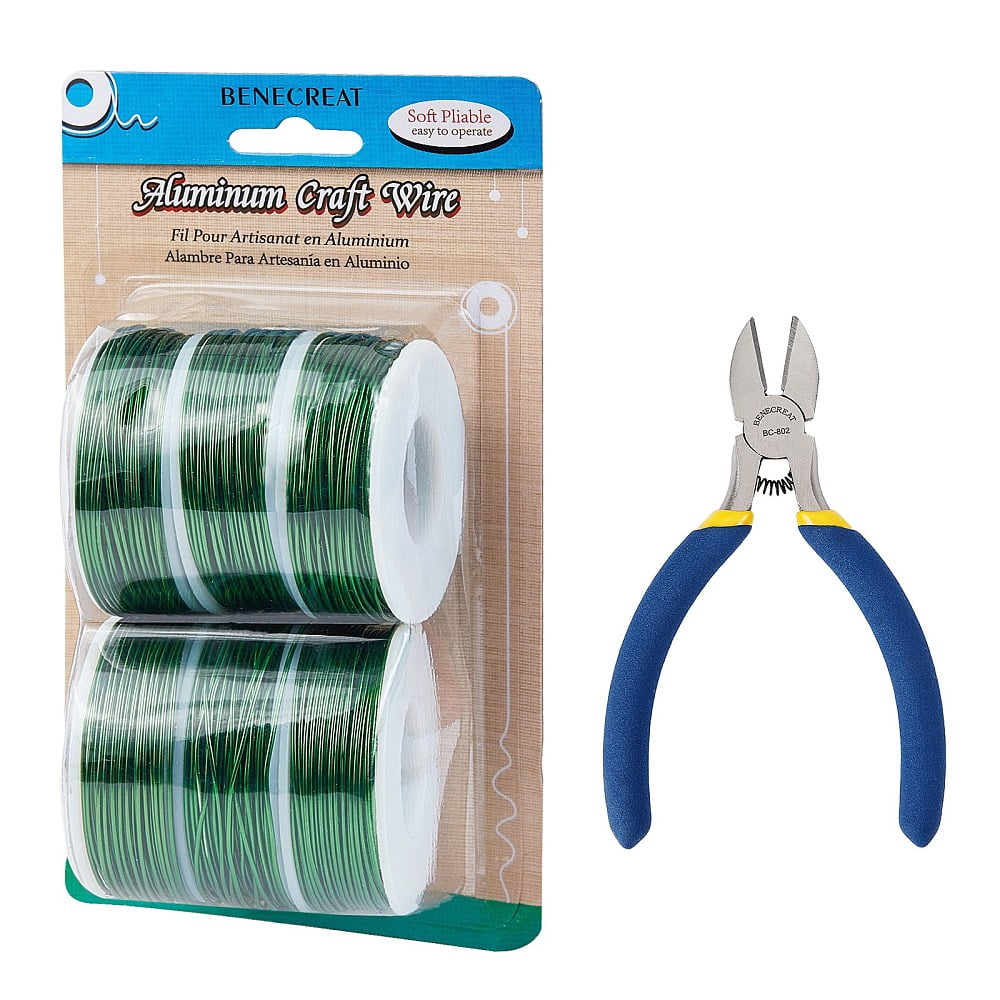 1 Set DIY Jewelry Kits with Aluminum Wire and Iron Side Cutting Pliers Lime Green 1mm about 23m/roll 6rolls/set