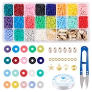 1 Set DIY Jewelry Kits with Handmade Polymer Clay Bead Spacers Alloy Pendants Cowrie Shell Beads Iron Scissors and Elastic Thread Mixed Color