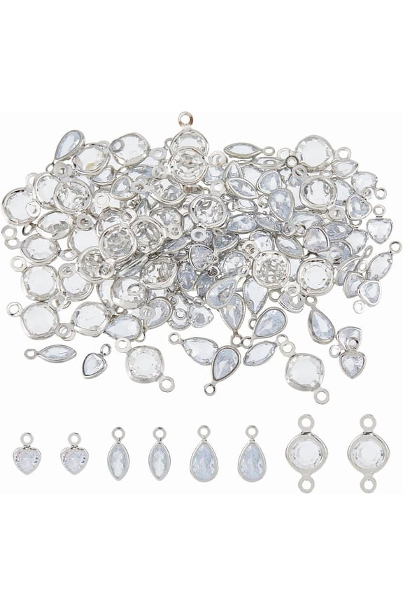 1 Set DIY Jewelry Making Findings Kits including Brass Micro Pave Cubic Zirconia Charms Brass Rhinestone Connector Charms Platinum for DIY
