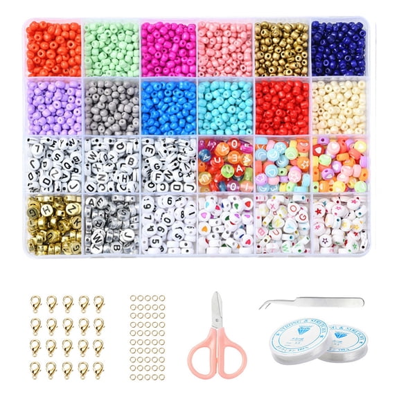 1 Set DIY Jewelry Making Kits Including Round Glass Seed Beads Elastic Thread Tweezers Scissors Alloy Clasps and Beads: 2040pcs/set