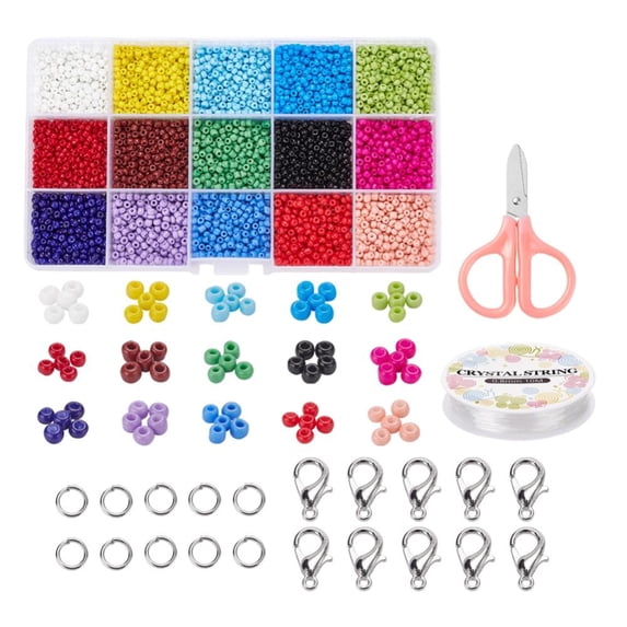 1 Set DIY Jewelry Sets with Glass Beads Elastic Thread,Stainless Steel Scissors and Alloy Lobster Claw Clasps Mixed Color 3~3.5x2~3mm