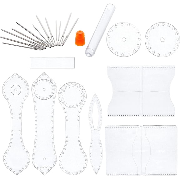 1 Set DIY Leather Acrylic Templates Keychains Pattern Stencils with 1Pc Stainless Steel Needles Set 1 Set Acrylic Wallet Template Stainless Steel Color 31.5~165x31.5~39.5x2mm Hole: 1.6~3mm 7pcs/set