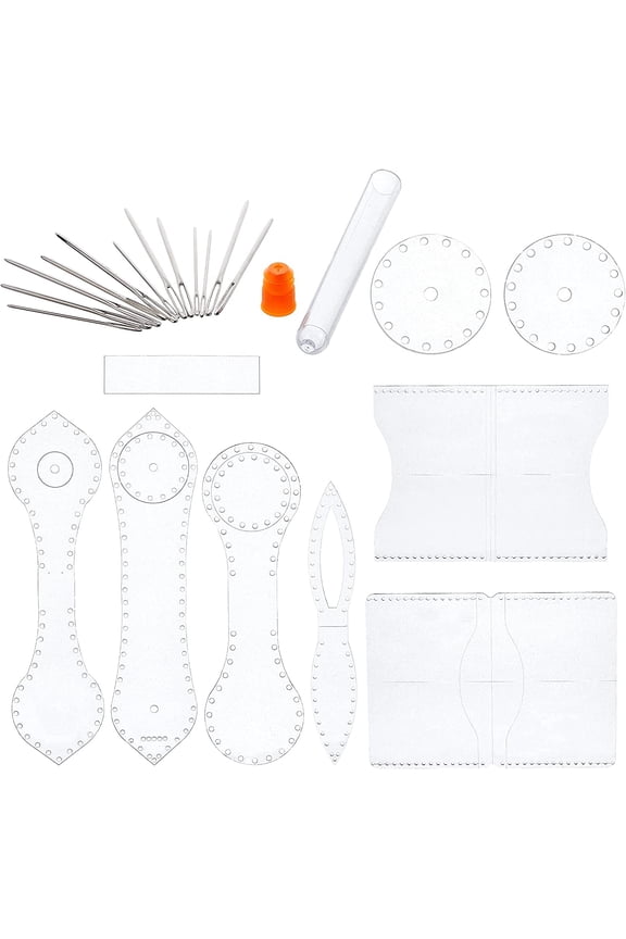 1 Set DIY Leather Acrylic Templates Keychains Pattern Stencils with 1Pc Stainless Steel Needles Set 1 Set Acrylic Wallet Template
