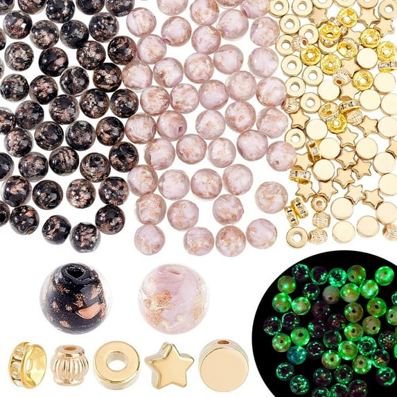 1 Set DIY Luminous Handmade Gold Sand Lampwork Beads CCB Plastic Beads Iron Rhinestone Spacer Beads Findinfs Kits Mixed Color 4.5~8x2~3mm Hole: 1.5mm