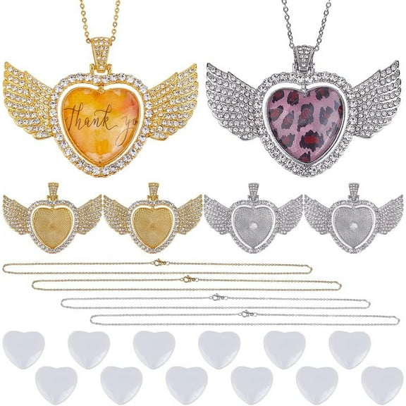 1 Set DIY Necklaces Making Kits including Alloy Pendant Cabochon Settings 304 Stainless Steel Cable Chain Necklaces Glass Cabochons Platinum & Golden 500mm