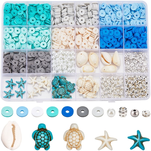 1 Set DIY Ocean Theme Polymer Clay & Howlite & Turquoise & Magnesite Mixed Color 8x0.5~1mm Hole: 2mm 7 colors 150pcs/color 1050pcs
