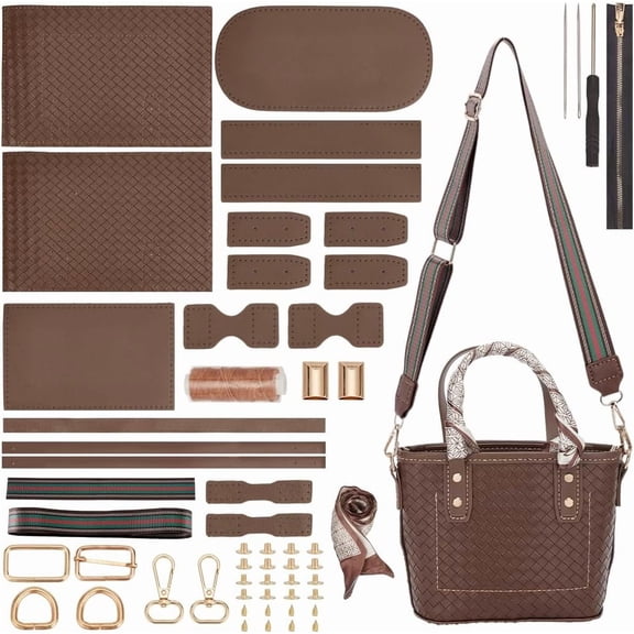 1 Set DIY PU Leather Shoulder Bag Making Kit DIY Leather Silk Ribbon Shoulder Tote Bag Making Material Women Handicraft Crossbody Bag Making Tool Kit Handmade Craft Bag Making Accessories Black