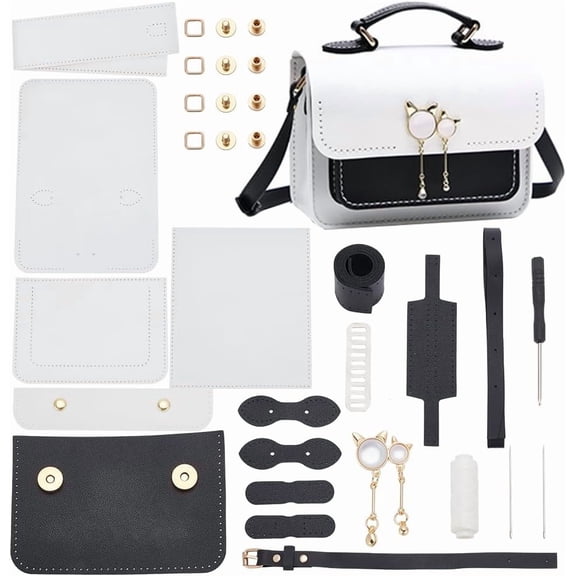 1 Set DIY PU Leather Shoulder Bag Making Kit Handmade Sewing Crossbody Bag Making All Materials DIY Leather Craft Handbag Making Accessories DIY Handicraft Gift 7.5x2.4x5.9 Inch Black