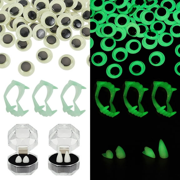 1 Set DIY Party Decoration Kits including Resin False Tooth Party Prop Plastic Teeth Model Luminous Plastic Craft Eye Cabochons Mixed Color 55x42x15mm