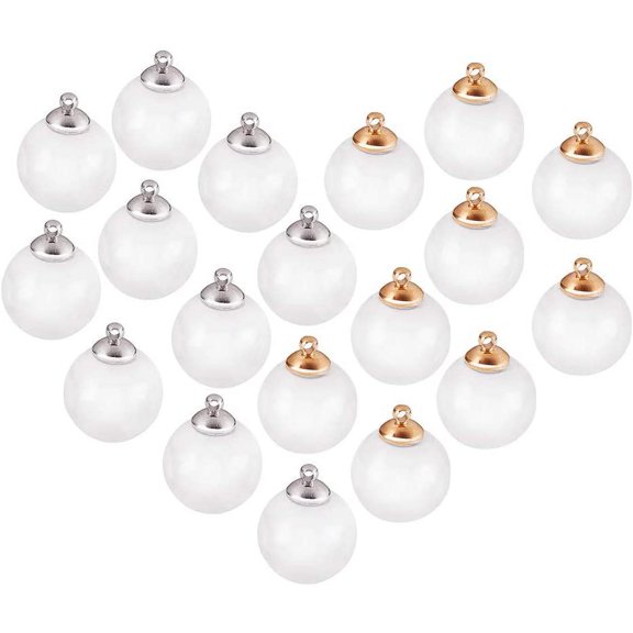 1 Set DIY Pendant Making Round Mechanized Blown Glass Globe Beads and Clear Glass Globe Bottle Charms Pendants with Rack Plating Brass Bails
