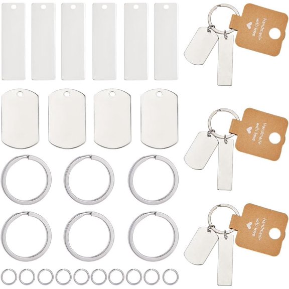 1 Set DIY Rectangle Blank 201 Stainless Steel Keychain Making Kits Stainless Steel Color 45x13x1mm Hole: 2mm