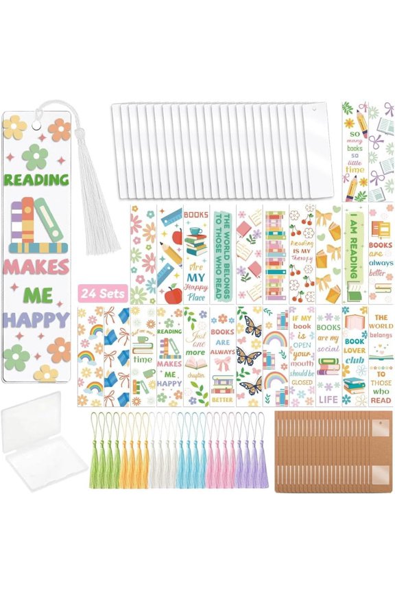 1 Set DIY Rectangle with Dragon Bookmark Making Kit Including Plastic Heat Transfer Film Stickers Acrylic Bookmark Pendants