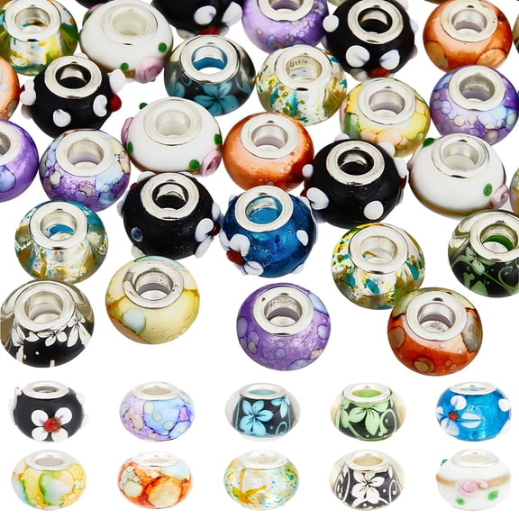 1 Set DIY Resin & Lampwork Rondelle European Beads Jewelry Making Findings Kits Large Hole Beads Mixed Color 14~16x9.5~11mm Hole: 5mm 6pcs/style