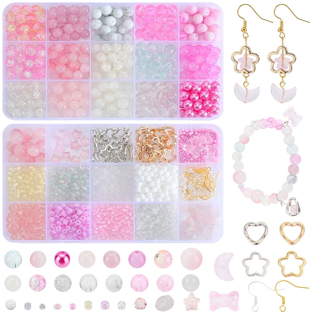 1 Set DIY Round Glass Beads & Seed Beads Dangle Earring Making Kits Pink 8x7.5mm Hole: 2mm 25pcs