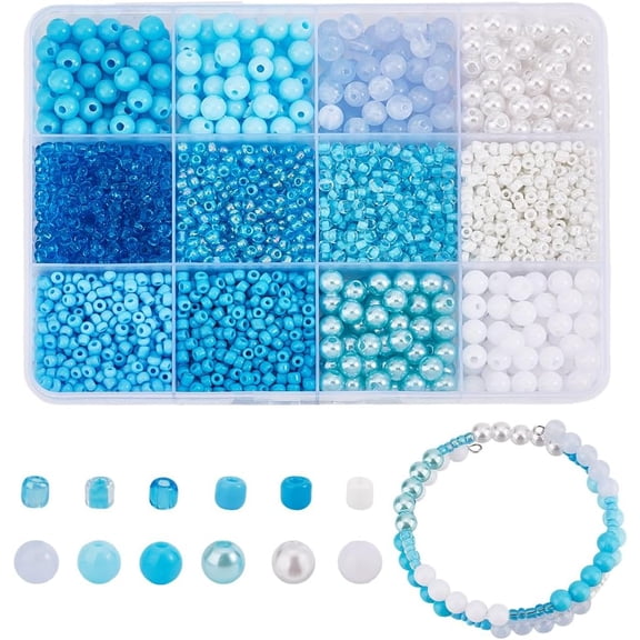 1 Set DIY Round Glass & Plastic Beads Making Findings Kits Sky Blue 3~6x3~8mm Hole: 1~2mm
