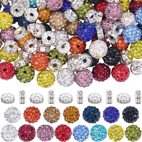 1 Set DIY Round Pave Disco Ball Beads Polymer Clay Rhinestone & Rhinestone Rondelle Spacer Beads Jewelry Mixed Color 8~10mm Hole: 1.5mm