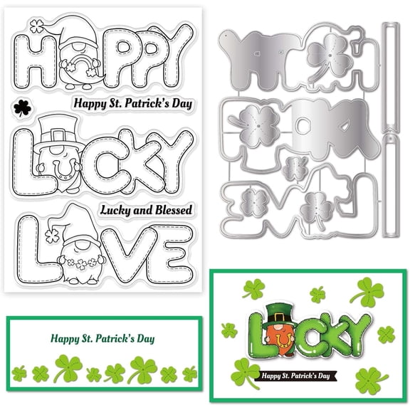 1 Set DIY Scrapbook Kits including 1Pc Carbon Steel Cutting Dies Stencils and 1 Sheet PVC Plastic Stamps Shamrock