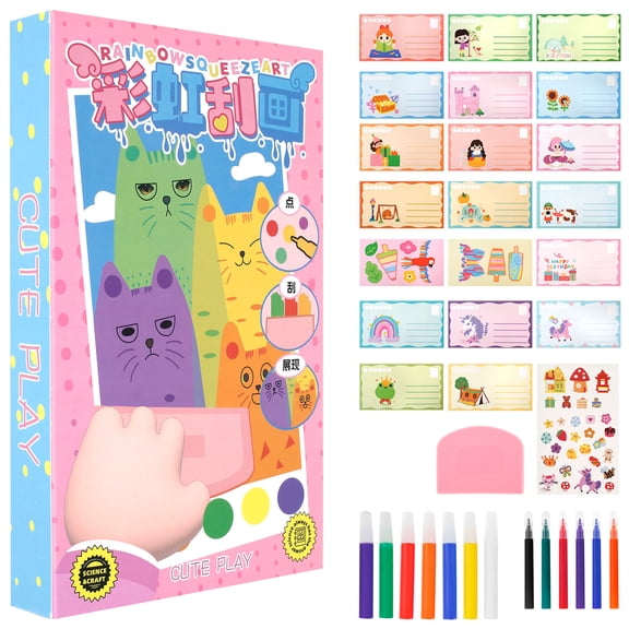 1 Set DIY Scratches Art for Party Activities Creative Postcard Design Scratch Painting Kit Novelty Squeegee Art Kit With Multi Color Pigments for Adults Kids