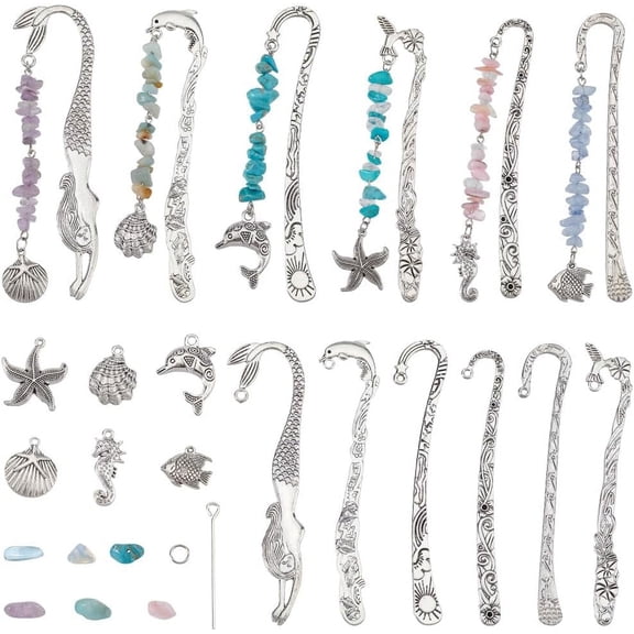 1 Set DIY Sea Animal Alloy & Gemstone Chip Bookmarks Making Kits Mixed Color 5~8x5~8mm Hole: 1mm