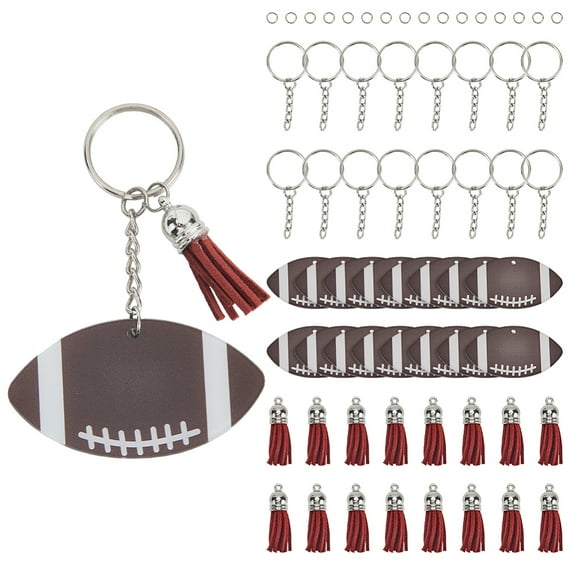1 Set DIY Sports Ball Acrylic Pendant Keychain Making Kits with Iron Split Key Rings & Faux Suede Tassel Rugby 8~37x8~63x0.9~10mm Hole: 1.8~6.2mm