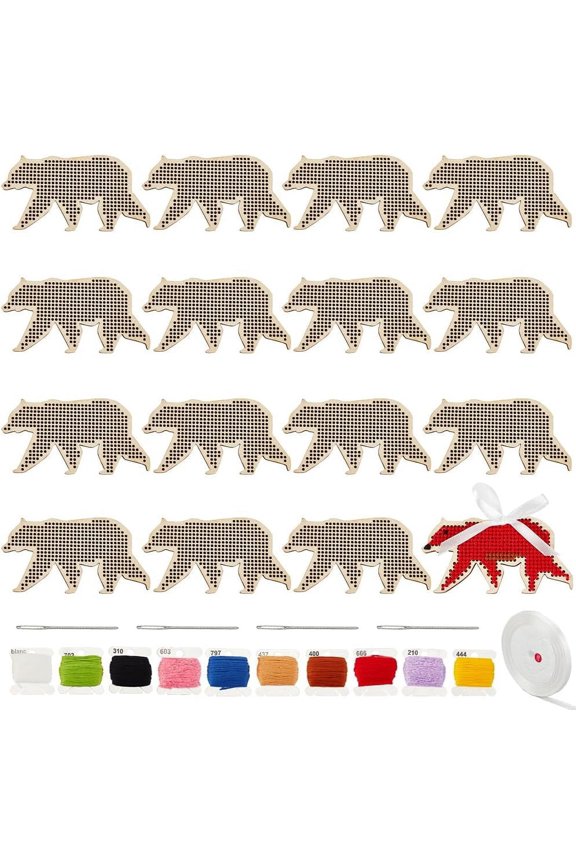 1 Set DIY Stitch Kits Including Wooden Needlecraft stitch Embroidered Pendant Blanks Embroidery Cord Plastic Knitting Needles for Handmade