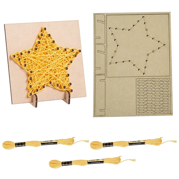 1 Set DIY String Art Kit Arts and Crafts for Children Including Wooden Stencil and Woolen Yarn Star Pattern 16x21cm
