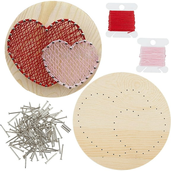 1 Set DIY String Art Kit Sets for Including Wooden Stencil Woolen Yarn Nails and Tube Beads Heart Pattern 11.1x1.2cm for DIY