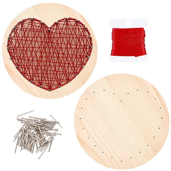 1 Set DIY String Arts Kit Set Including Wooden Board Plastic Holder Accessories Iron Nails & Screws Polyester Thread Heart 19x3mm 36pcs