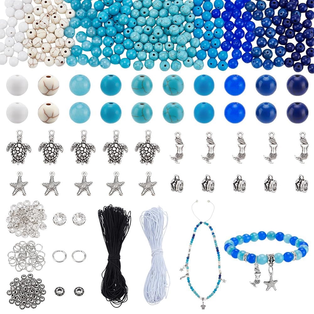 1 Set DIY ocean Theme Stretch Bracelet Making Kits Mixed Color 8mm Hole: 1mm