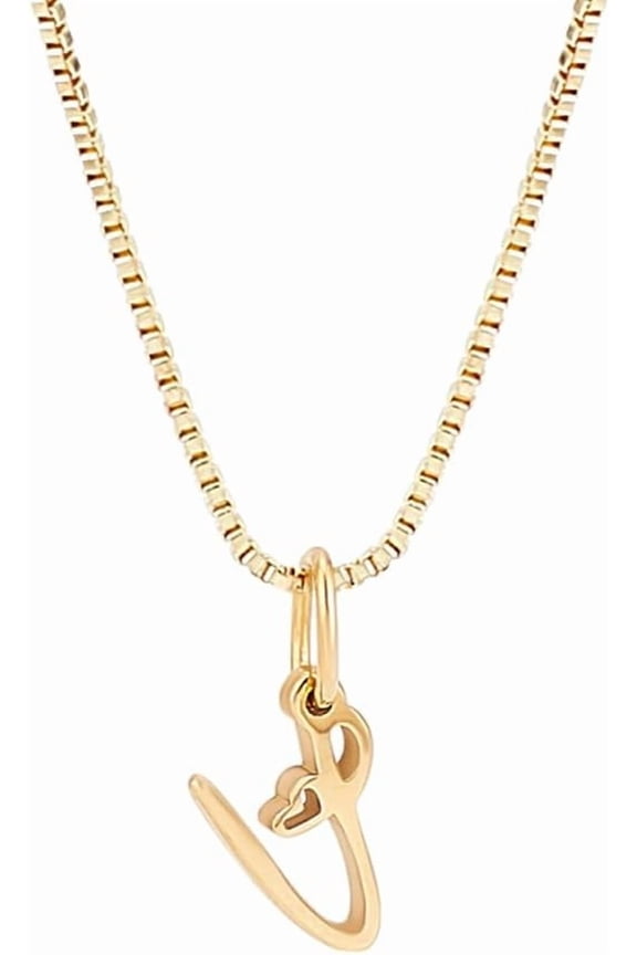 1 Set Dainty Golden Initial Necklace Handwriting Style Letter A-Z Necklace 18"with 2"extender Tiny Heart Initial Box Chain Necklace Cute Personalized Monogram Name Necklace Letter V