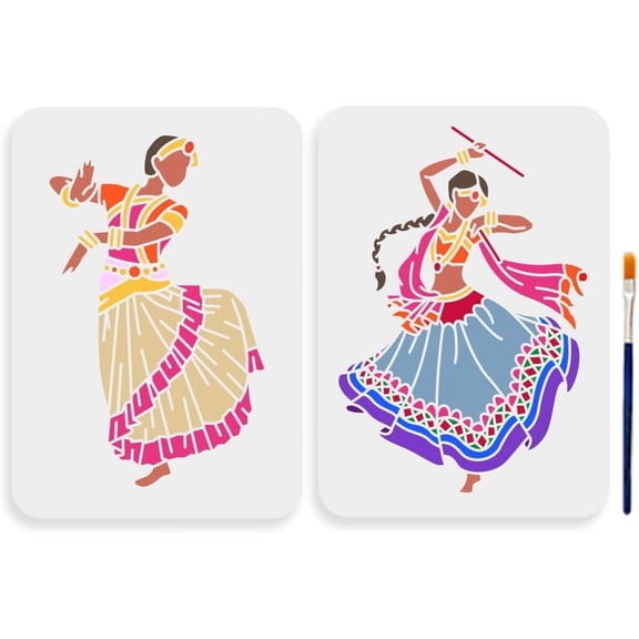 1 Set Dancer PET Hollow Out Drawing Painting Stencils for DIY Scrapbook Photo Album with 1Pc Art Paint Brushes Human 210x297mm 2pcs/set for DIY
