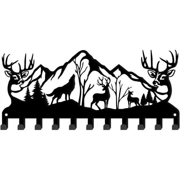 1 Set Deers Key Holder Wall Mount Forest Mountain Key Hanger 11 Hooks Farmhouse Key Holder for Wall Wolf Key Rack Metal Key Organizer Hooks