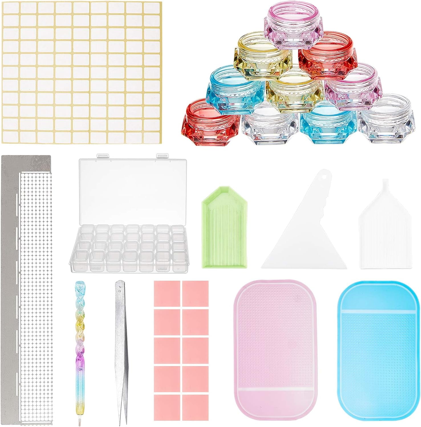 1 Set Diamond Picture Kit Diamond Painting Tool Accessories with Tweezers Label Paster Tray Plate for Diamond Painting Work Colorful