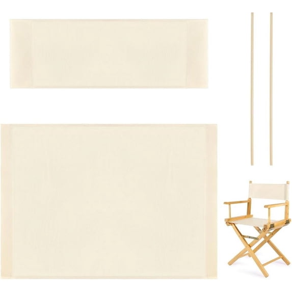 1 Set Director Chair Canvas Replacement Cover Casual Directors Chair Cover Kit Replacement Cover Canvas with Wood Stick for Director Chair (Round Stick) Cream-coloured 55x16.5cm+57x38.7cm DIY
