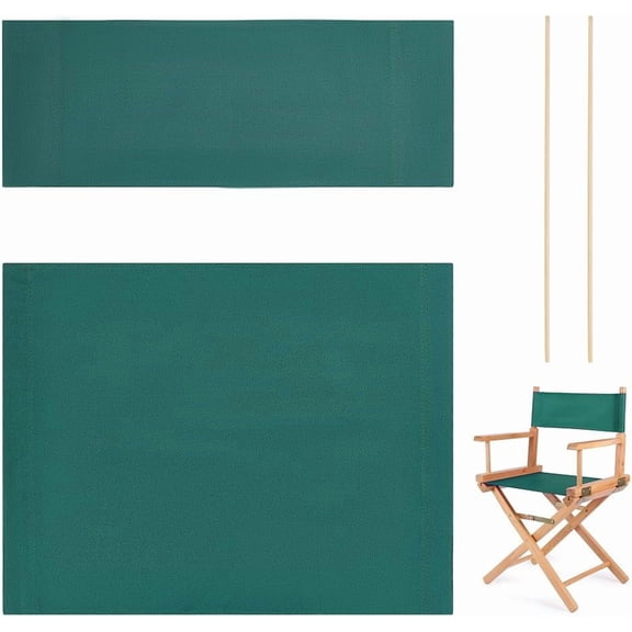 1 Set Director Chair Canvas Replacement Cover Casual Directors Chair Cover Kit Replacement Cover Canvas with Wood Stick for Director Chair (Round Stick) Green 53x41cm + 53x19.5cm 1set