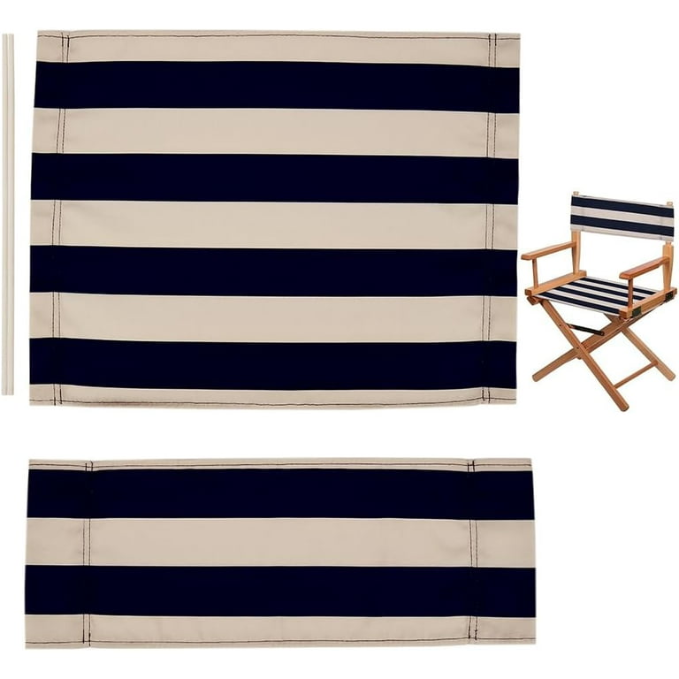 1 Set Directors Chair Cover Canvas Replacement Seat Cover Classic Blue and White Stripes Canvas Seat and Back Kit with Wood Stick for Casual Seat Folding Makeup Chair Home Garden Outdoors DIY