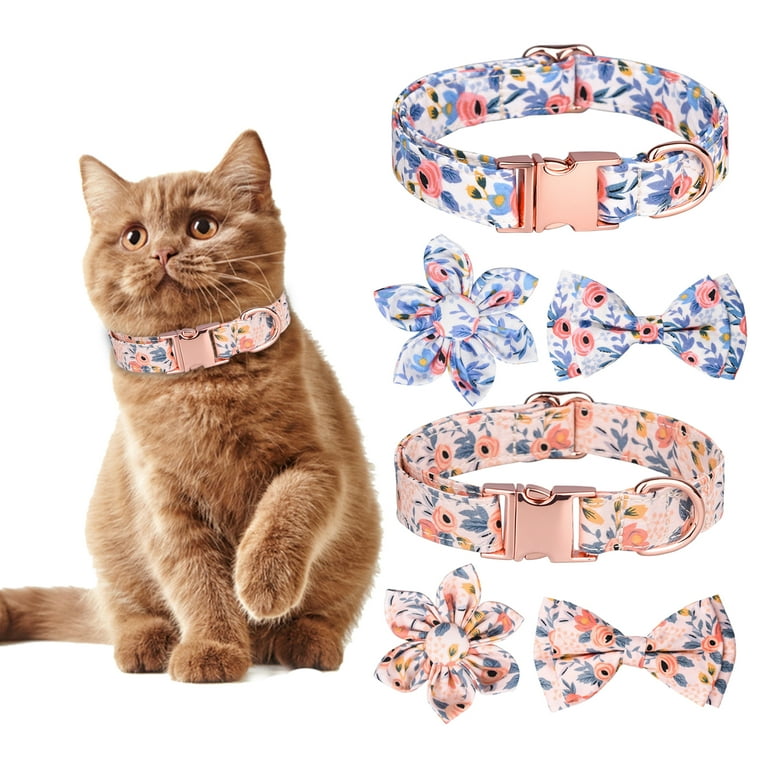 Set Dog Collar Floral with Elegant Bow Tie Soft Comfy Cotton