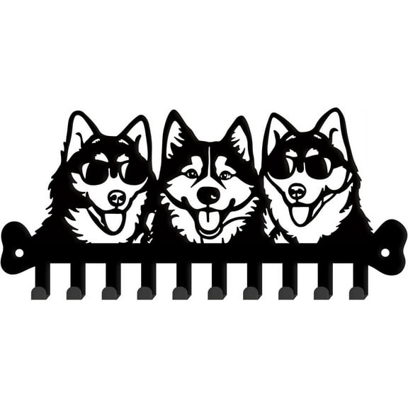 1 Set Dogs Key Holder Wall Mount Key Hanger 10 Hooks Farmhouse Hooks for Wall Husky Animals Key Rack Metal Key Organizer Key Hooks for Dog Leash Home Kitchen Entryway Front Door