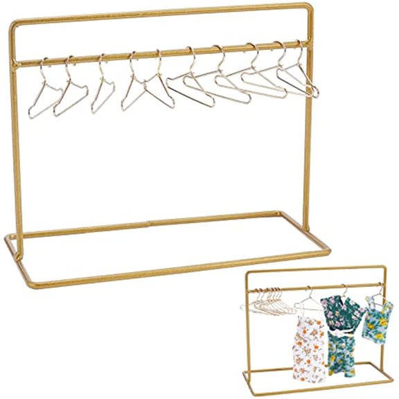 1 Set Doll Garment Rack Including 1Pc 6x2.8x4.7inch Doll Clothes Storage Rack Doll Closet and 10Pcs Mini Doll Clothes Hangers Doll Wardrobe Furniture Accessories for Dollhouse Supplies